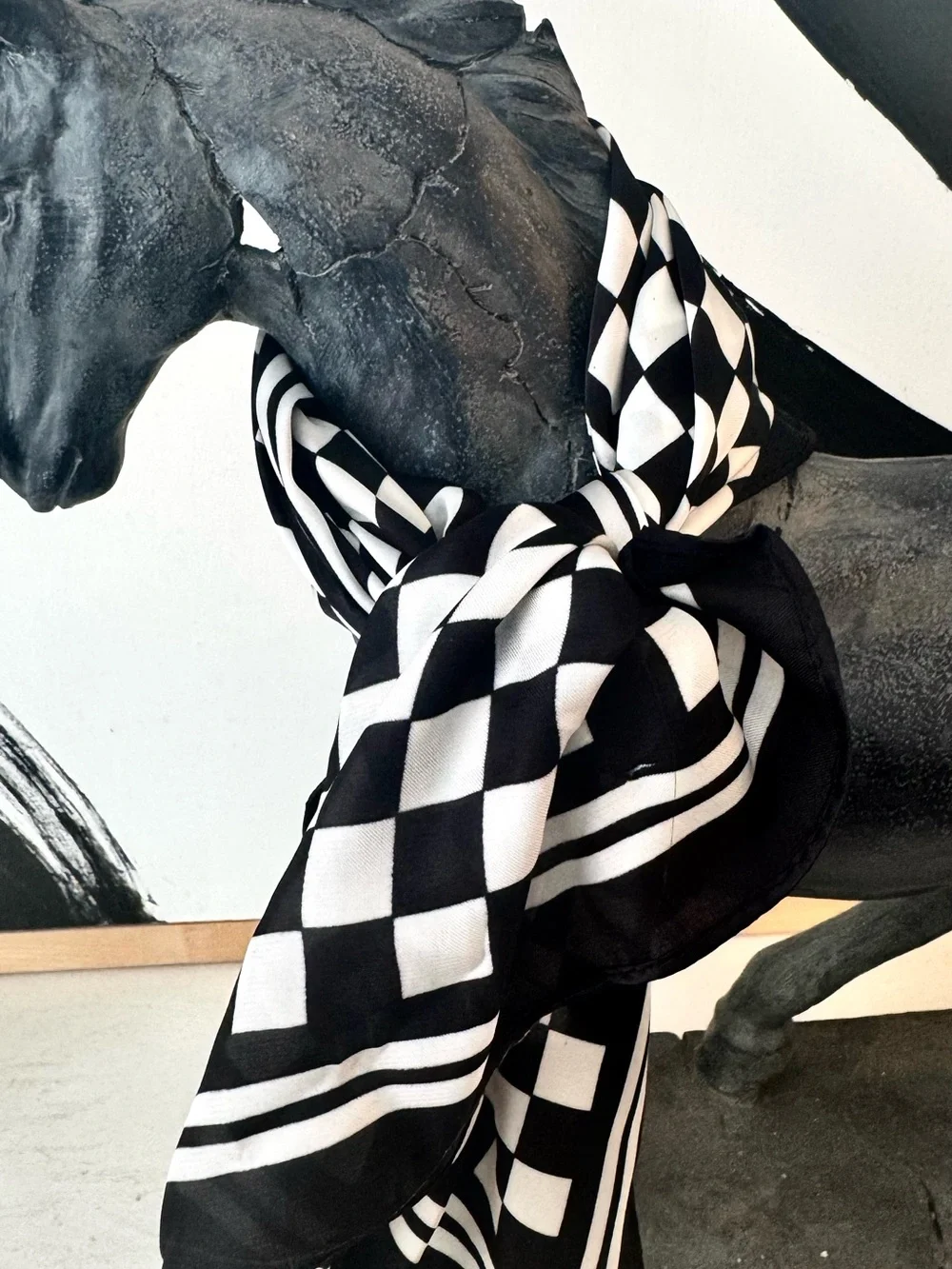 Black and White Checkerboard Silky Scarf